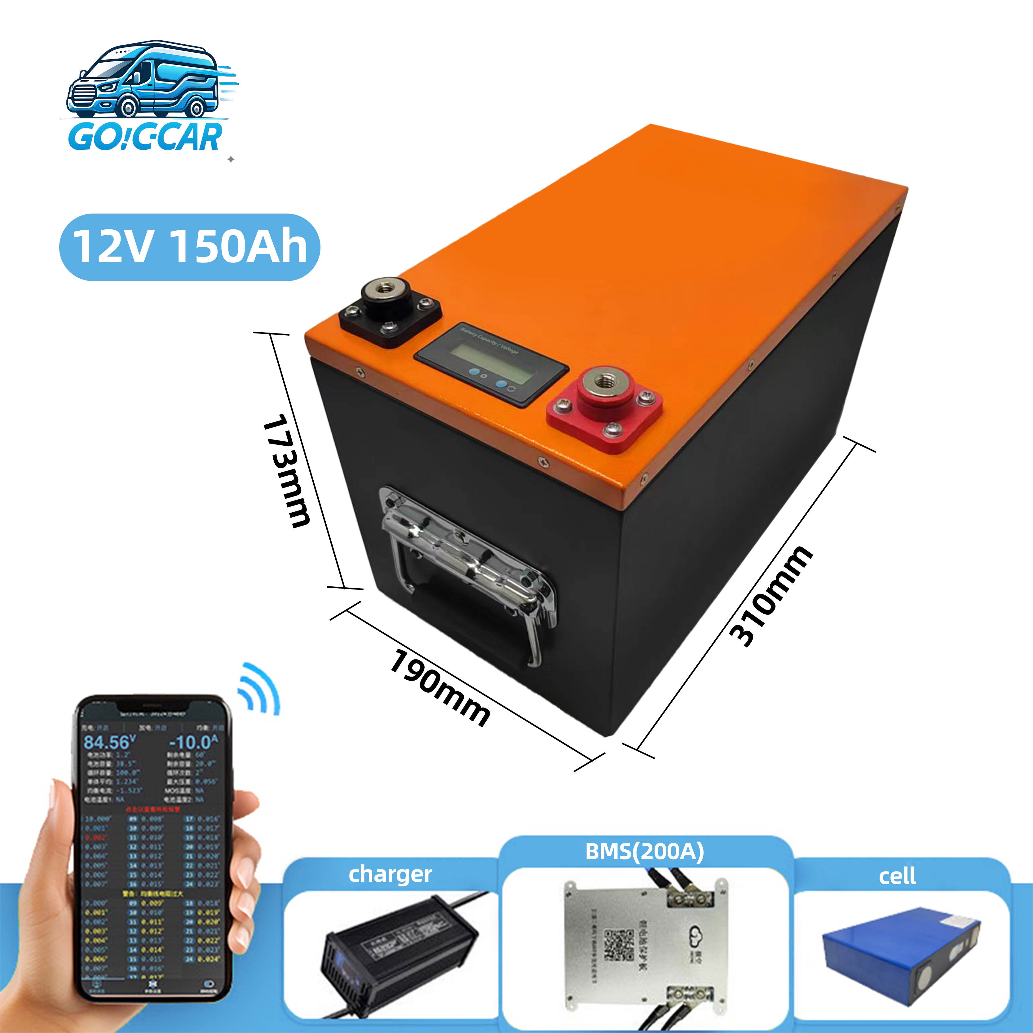 Batterie LiFePO4 12V 150Ah – HHPOWER 310  : "Batterie 150Ah Lithium Compacte – Format L3 Idéal Sous-Siège Van"