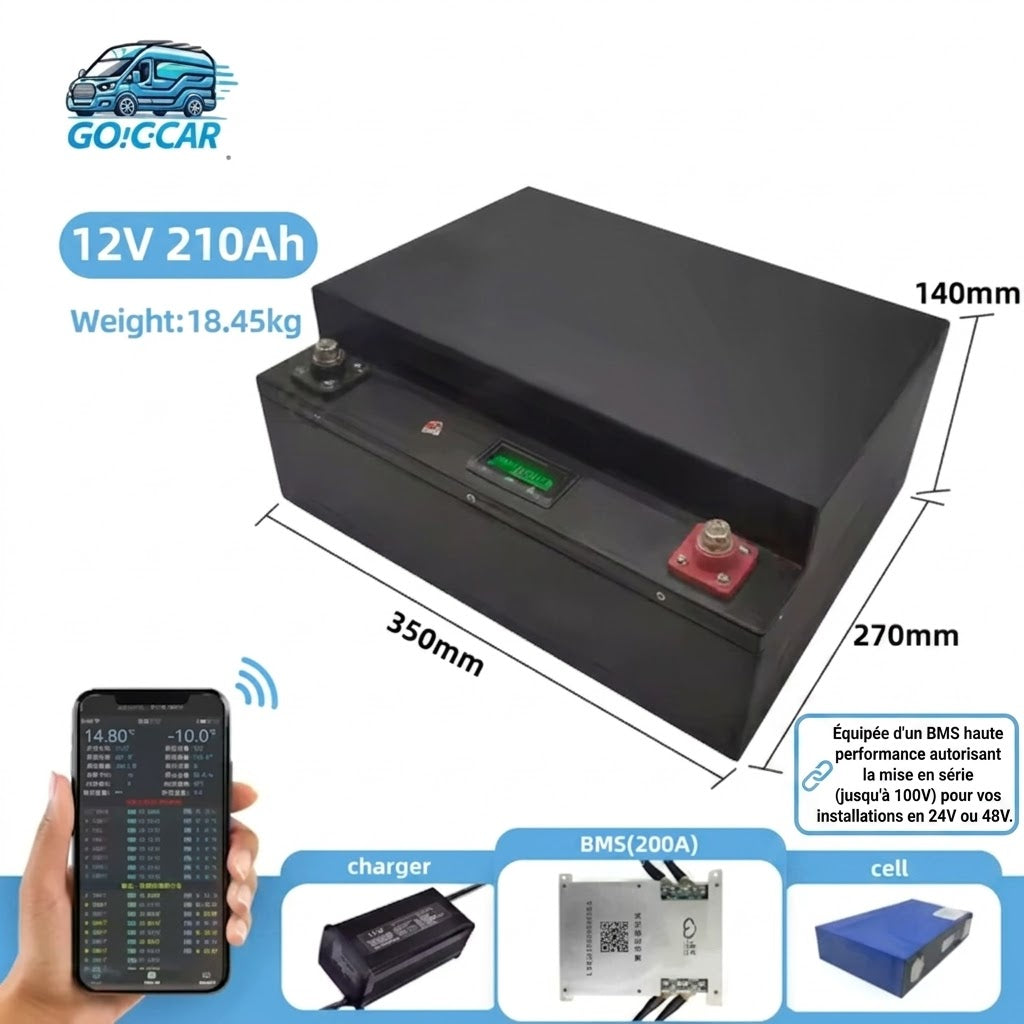 Batterie LiFePO4 Betty. HHPOWER 12V 210 Ah – Édition Spéciale Ultra Plate - Sécurité Totale & Compacité Extrême -Winter Proof – Chauffage BMS pour Conditions Extrêmes