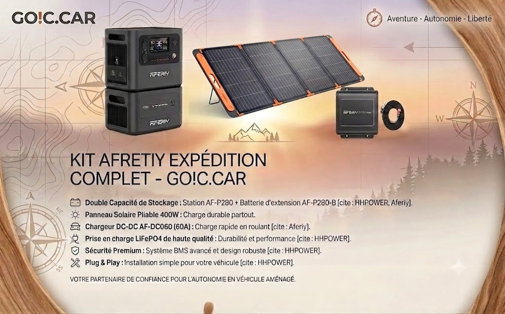 Kit Solaire Expédition 400W – Station P280 + Extension + Panneau AF-SA400 (400W) + DC-DC AF-DC060 (Version améliorée)