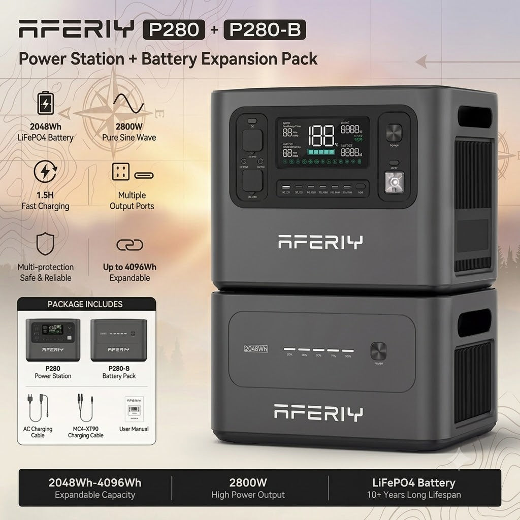 Kit Solaire Expédition 200W – Station Aferiy P280 + Extension B + Panneau 200W+DC-DC AF-DC060
