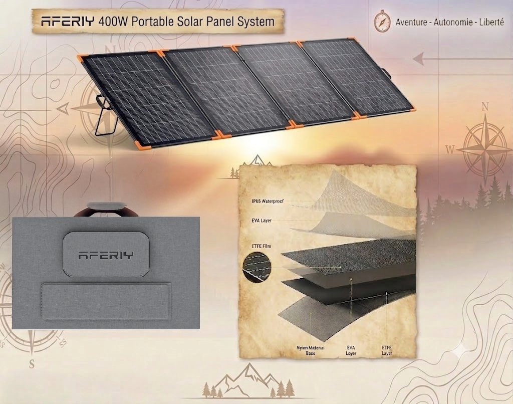 Kit Solaire Expédition 400W – Station P280 + Extension + Panneau AF-SA400 (400W) + DC-DC AF-DC060 (Version améliorée)