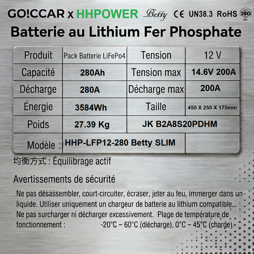 Betty.HHPOWER Slim 280Ah – L'Énergie Haute Capacité avec Sécurité Active
